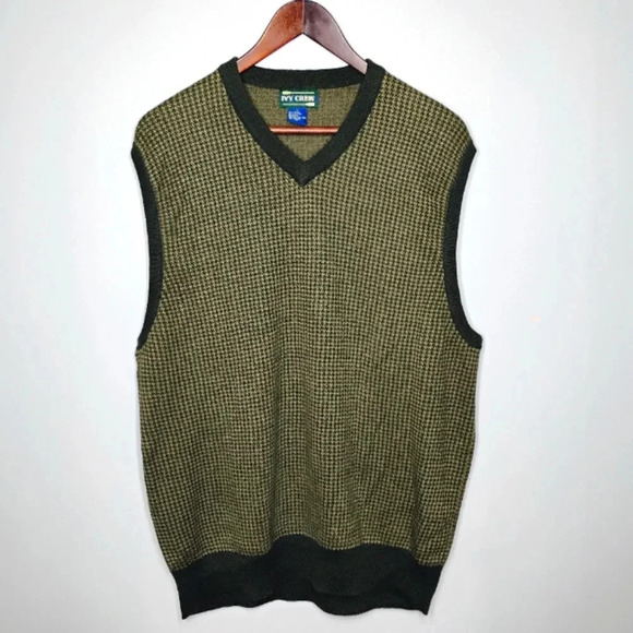 Vintage Ivy Crew Sweater Vest Mens  Large Green Heritage Houndstooth Preppy - Picture 11 of 11